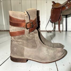 Vintage Frye White Label Gray Suede Equestrian Jodhpur Ankle Boots Size 7.5